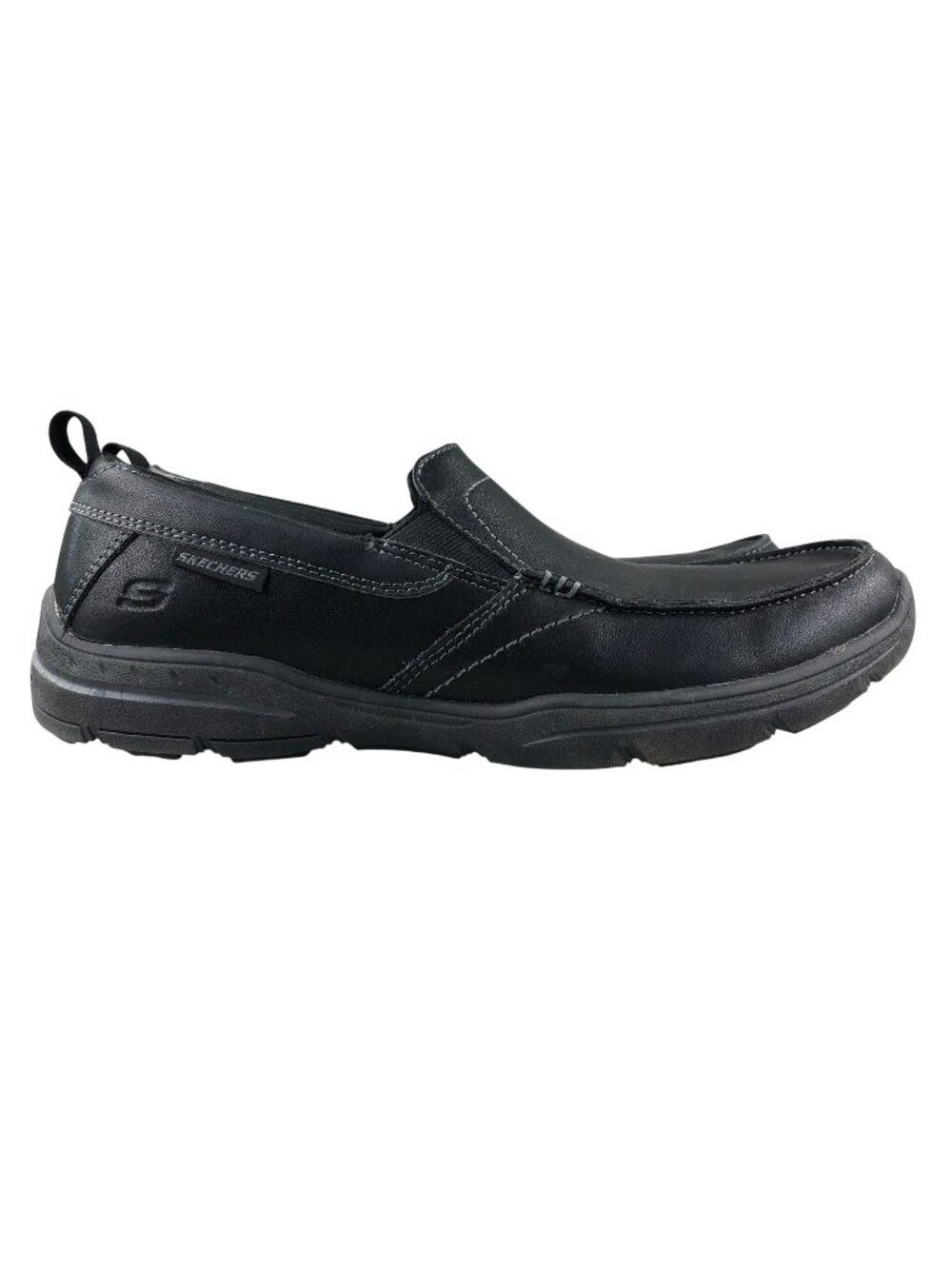 Skechers Men's Size 9.5 Harper Forde Black Leather Relaxed Slip On Loafers 56298